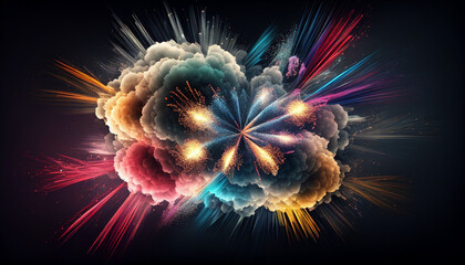 Wall Mural - Multicolored abstract fireworks background
