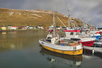 Wall Mural - harbor in a fishing village Gjesvaer  on Mageroya island, Nordland in Norway