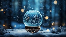 Frozen Snow Globe Christmas Magic Ball With Flying Snowflakes. Winter Background. Christmas Snow Globe. Generative AI