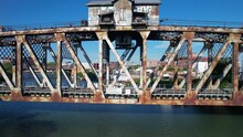 Rusty Old Train Bridge Over The Chicago River Drone