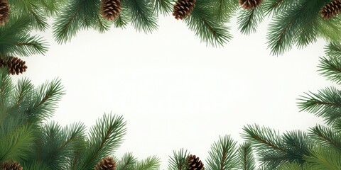 Aufkleber - A frame made of pine cones and branches on a white background. Suitable for nature-themed designs or holiday decorations.