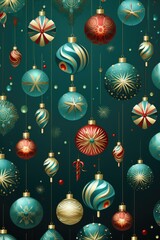 Aufkleber - A collection of Christmas ornaments hanging from strings. Perfect for festive decorations and holiday-themed designs.