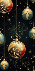 Aufkleber - A group of Christmas ornaments hanging from strings. This image can be used for holiday decorations or festive themed designs.