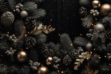 Poster - A close-up view of a Christmas tree adorned with beautiful ornaments. Perfect for holiday-themed designs and festive decorations.