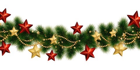 Poster - A festive Christmas garland adorned with red and gold stars. Perfect for adding a touch of holiday cheer to any home or event.