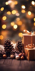 Aufkleber - A beautifully wrapped gift box with a gold ribbon, adorned with pine cones. Perfect for holiday gifting or special occasions.