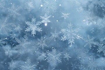 Poster - A beautiful image capturing a bunch of snowflakes gracefully falling through the air. Perfect for winter-themed designs and holiday projects.