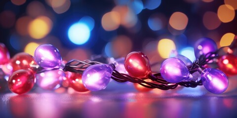 Canvas Print - A close-up view of a string of lights arranged neatly on a table. This image can be used to add a warm and cozy ambiance to any setting.