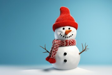 Sticker - A snowman wearing a red hat and scarf. Perfect for winter-themed designs and holiday decorations.