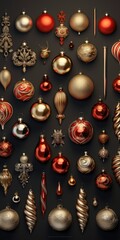 Poster - A collection of Christmas ornaments displayed on a black background. Perfect for festive holiday decorations and themed designs.