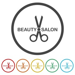 Sticker - Haircut salon logo. Set icons in color circle buttons