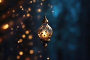 Aufkleber - A lantern hanging from a string. This versatile image can be used to create a cozy and inviting atmosphere in various settings