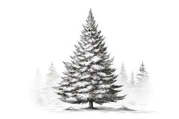 Poster - A black and white drawing of a pine tree. Suitable for various design projects