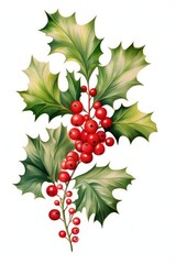 Poster - A close-up image of a holly branch with vibrant red berries and green leaves. This picture can be used to add a festive touch to holiday decorations or as a symbol of winter and the holiday season