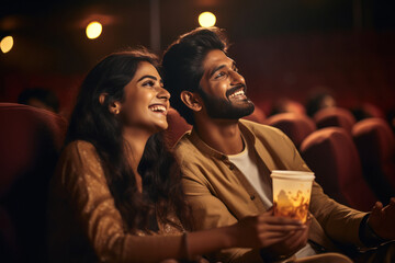 Young couple watching movie in theaters