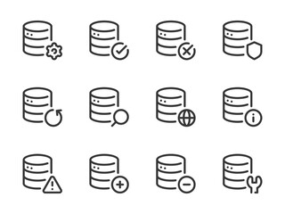 Sticker - Database and Server vector line icons. Online Storage and Data Center outline icon set. Backup, Maintenance, Warning, Protection, Hosting, Computing, Infrastructure and more.