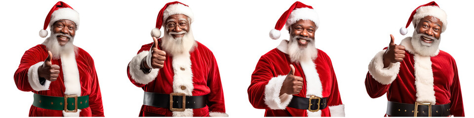 A collection of black African Santa Claus set isolated on a white background