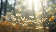Blumen Pollen fliegen mit viel Licht im Wald herum als  Hintergrund