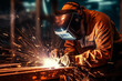 © msroster - Welder is welding metal, industry them bokeh and sparkle background