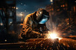 © msroster - Welder is welding metal, industry them bokeh and sparkle background
