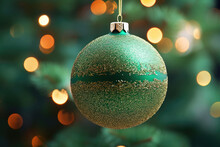 Matte Green Bauble. Christmas Background