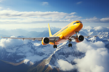 Poster - airplane in the sky, mountains below