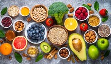 Healthy Food With Fruits, Vegetables And Grains