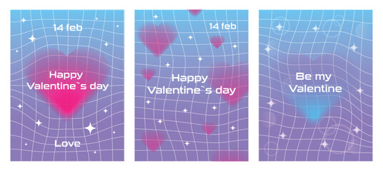 Poster - Set of posters or greeting cards for Valentine's Day in y2k style. Trendy minimalist aesthetic. Vector illustration