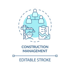 2D editable blue construction management icon, monochromatic isolated vector, construction cost thin line illustration.