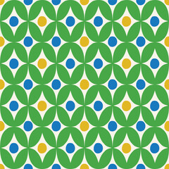 Wall Mural - Beautiful modern pattern in retro style. Abstract seamless texture with geometric shapes and circles. Playful retro background