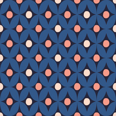 Wall Mural - Beautiful modern pattern in retro style. Abstract seamless texture with geometric shapes and circles. Playful retro background