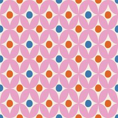 Wall Mural - Beautiful modern pattern in retro style. Abstract seamless texture with geometric shapes and circles. Playful retro background
