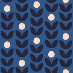 Wall Mural - Simple and cute vector pattern with botanical motif. Seamless texture with stylised flowers. Minimal naturalistic background