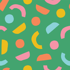Wall Mural - Simple and fun cut out shapes pattern. Vector abstract seamless texture with colourful geometric figures. Playful background
