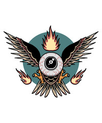 Sticker - flying eye tattoo vector design