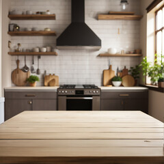 kitchen background blured empty table