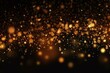 Abstract dark background with sparkling golden bokeh lights and glitter dust particles. Generative AI
