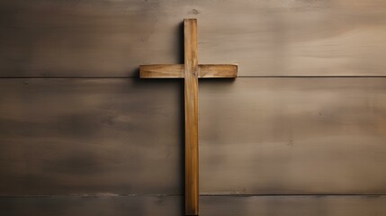 a wooden cross against a simple, rustic background. conveying the humility of the Christian faith. copy space. generative AI