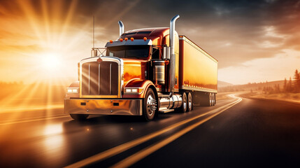 Wall Mural - American truck on blurred motion highway