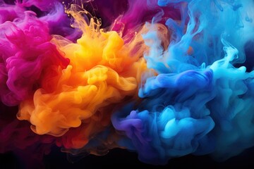 Poster - Colorful ink in water on a black background. Abstract background, multicolored smoke, AI Generated
