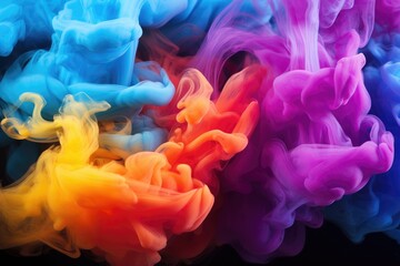 Poster - Colorful ink in water on a black background. Abstract background, multicolored smoke, AI Generated