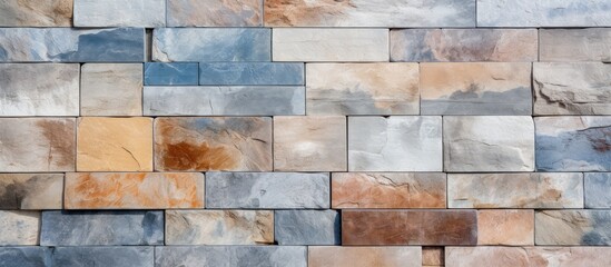 Wall Mural - Photograph of multi colored stone layers on a marble wall up close Creative wallpaper style photography
