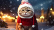 © CanvasPixelDreams - Craft a charming clipart of a festive feline donning a Santa hat and coat, radiating the warm and cozy spirit of Christmas.