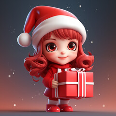 Poster - santa girl with gift box