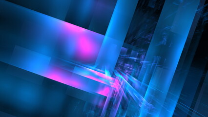 Fototapete - Futuristic abstract light background, technology design, glowing modern neon light, bright line space. 3d render