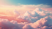 Pink Blue Clouds At Sunset, Cloudy Air, Flying In The Sky, Landscape Sky At Dawn. 3d Render