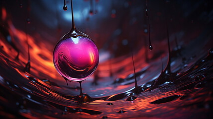 Poster - Drops oil different colors, splashes of water paint on dark background, macro. Oil refining industry, engine oil. 3d render
