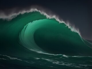 Wall Mural - Big waves in ocean. AI generated illustration