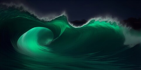 Wall Mural - Big waves in ocean. AI generated illustration