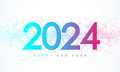 Christmas poster template 2024 in the style of new digits electronic technology. New year, merry christmas 2024 congratulations card in cyber computer design. Tech digital banner or header 2024 year